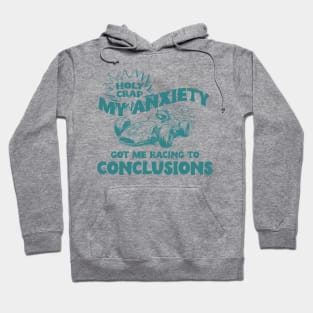 My Anxiety Got Me Racing To Conclusions Retro 90s T-Shirt, Raccoon Racing Graphic T-shirt, Funny Race T-Shirt, Vintage Animal Gag Hoodie